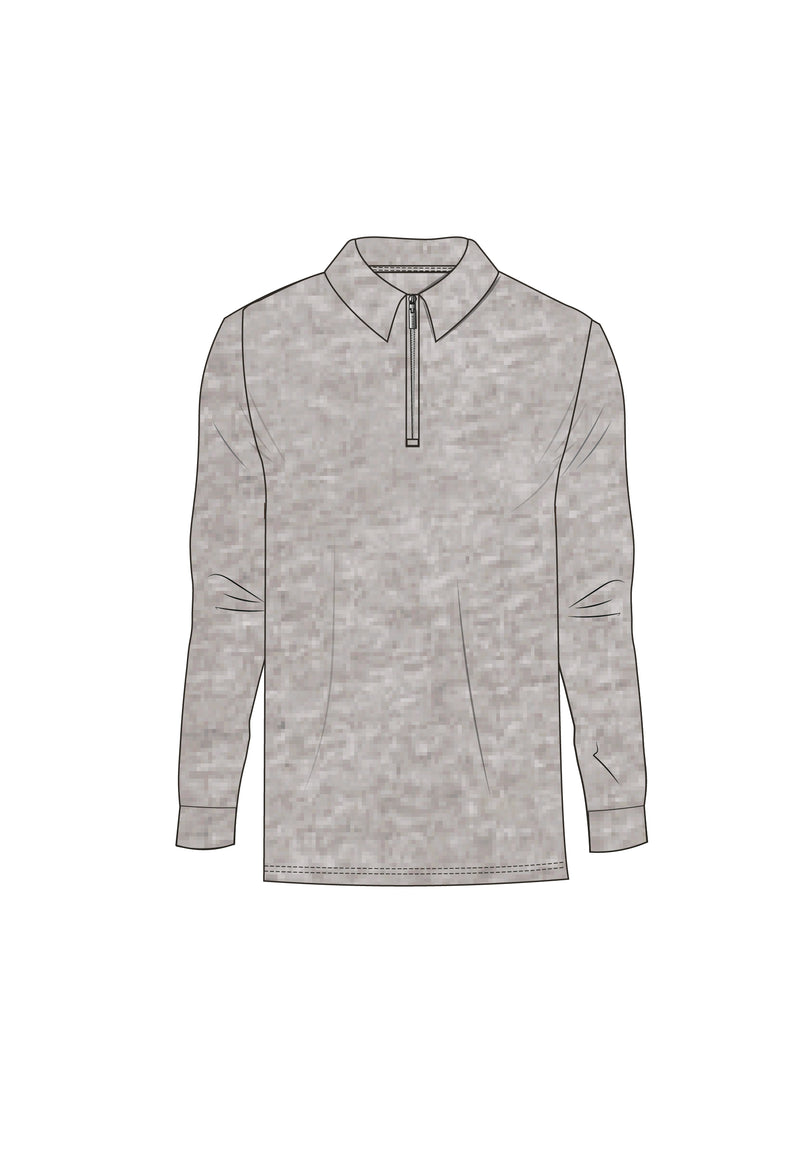 Grey Marl LS Zip Polo T-Shirt
