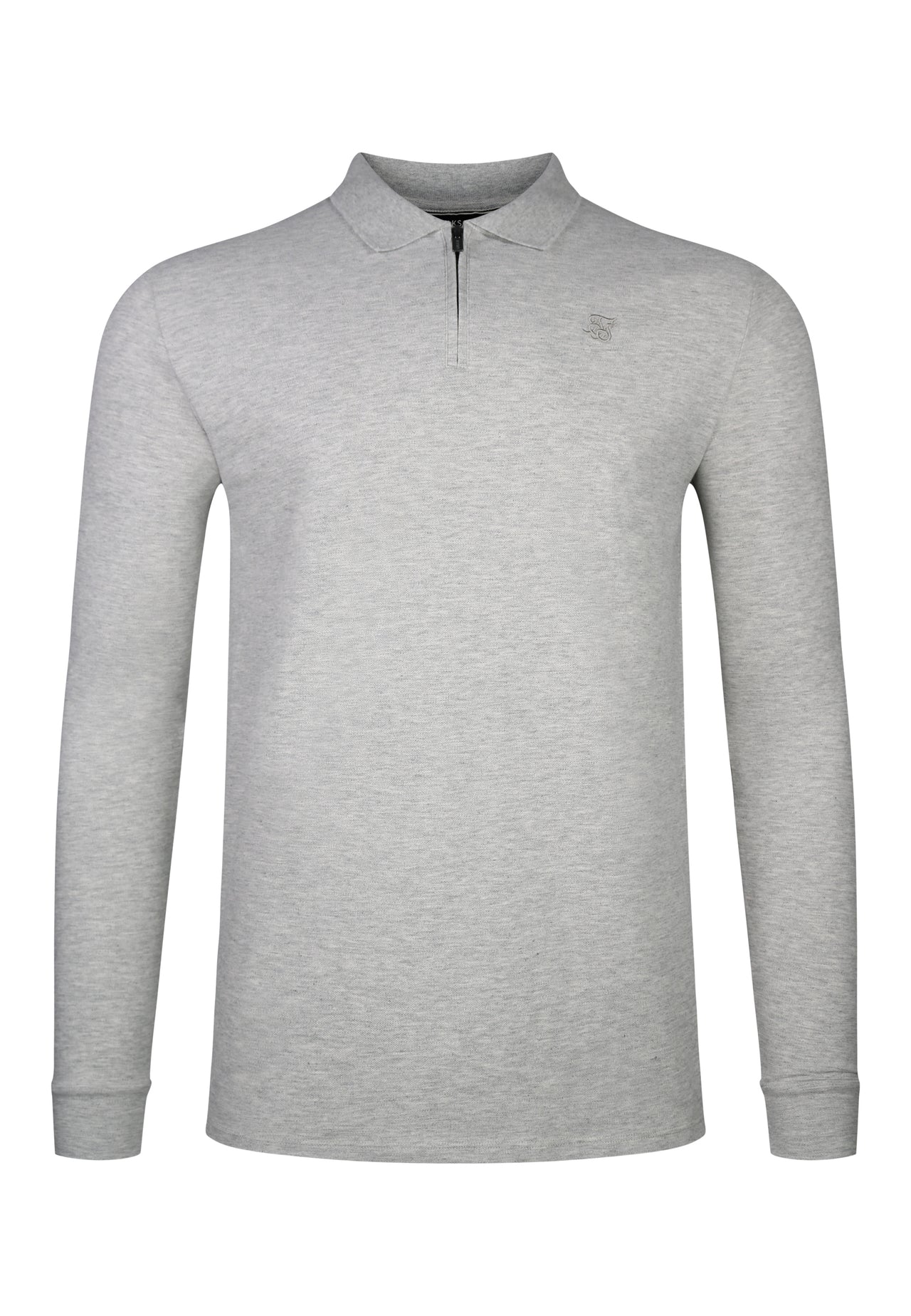Grey Marl LS Zip Polo T-Shirt (5)