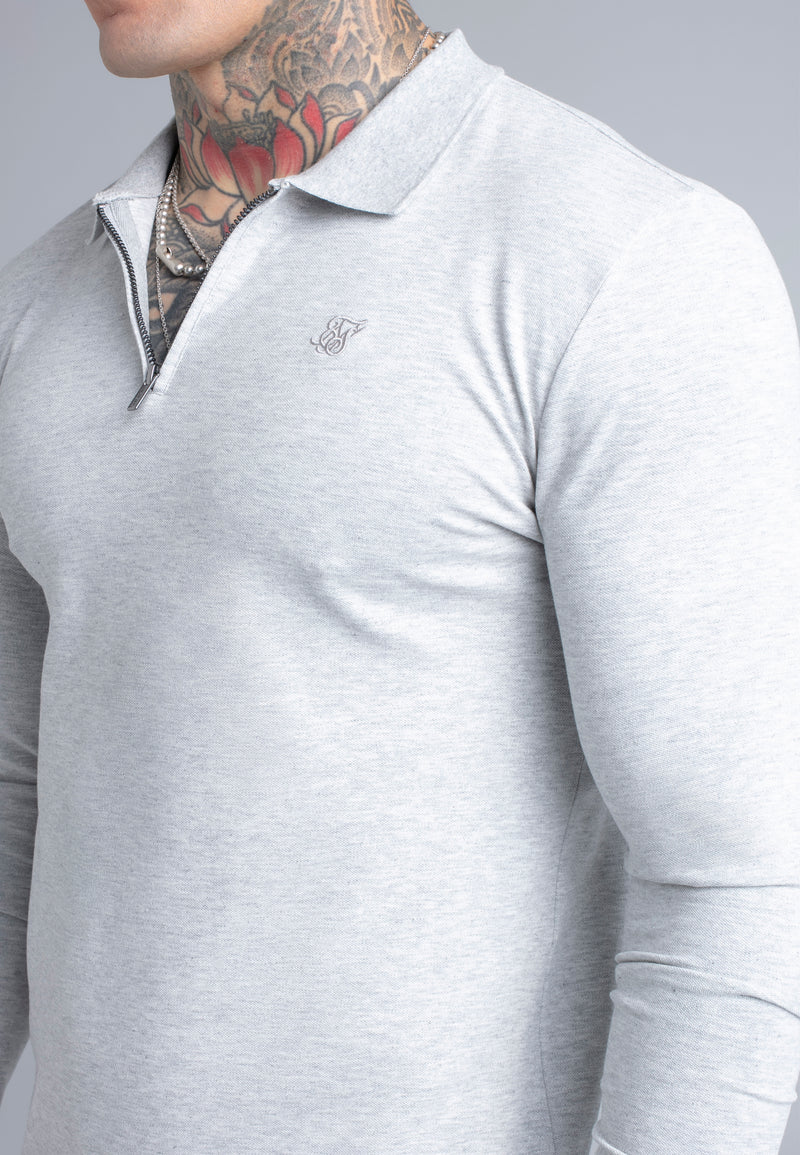 Grey Marl LS Zip Polo T-Shirt (1)