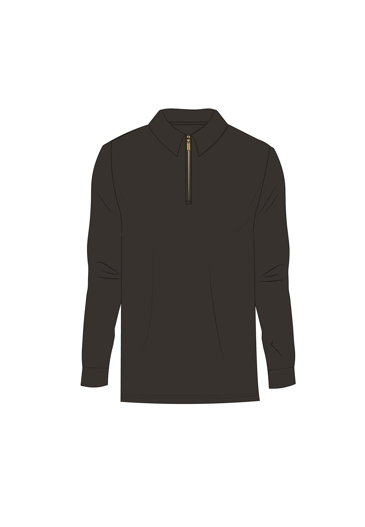 Brown LS Zip Polo T-Shirt