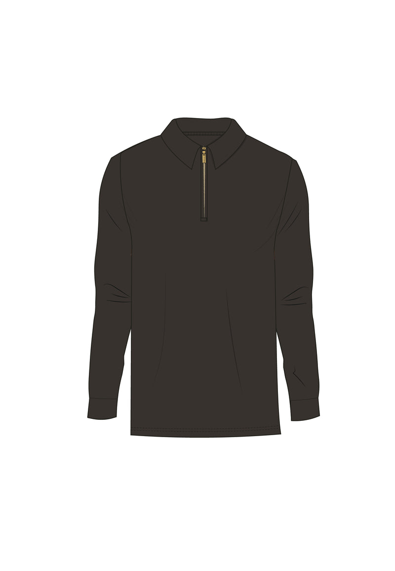 Brown LS Zip Polo T-Shirt