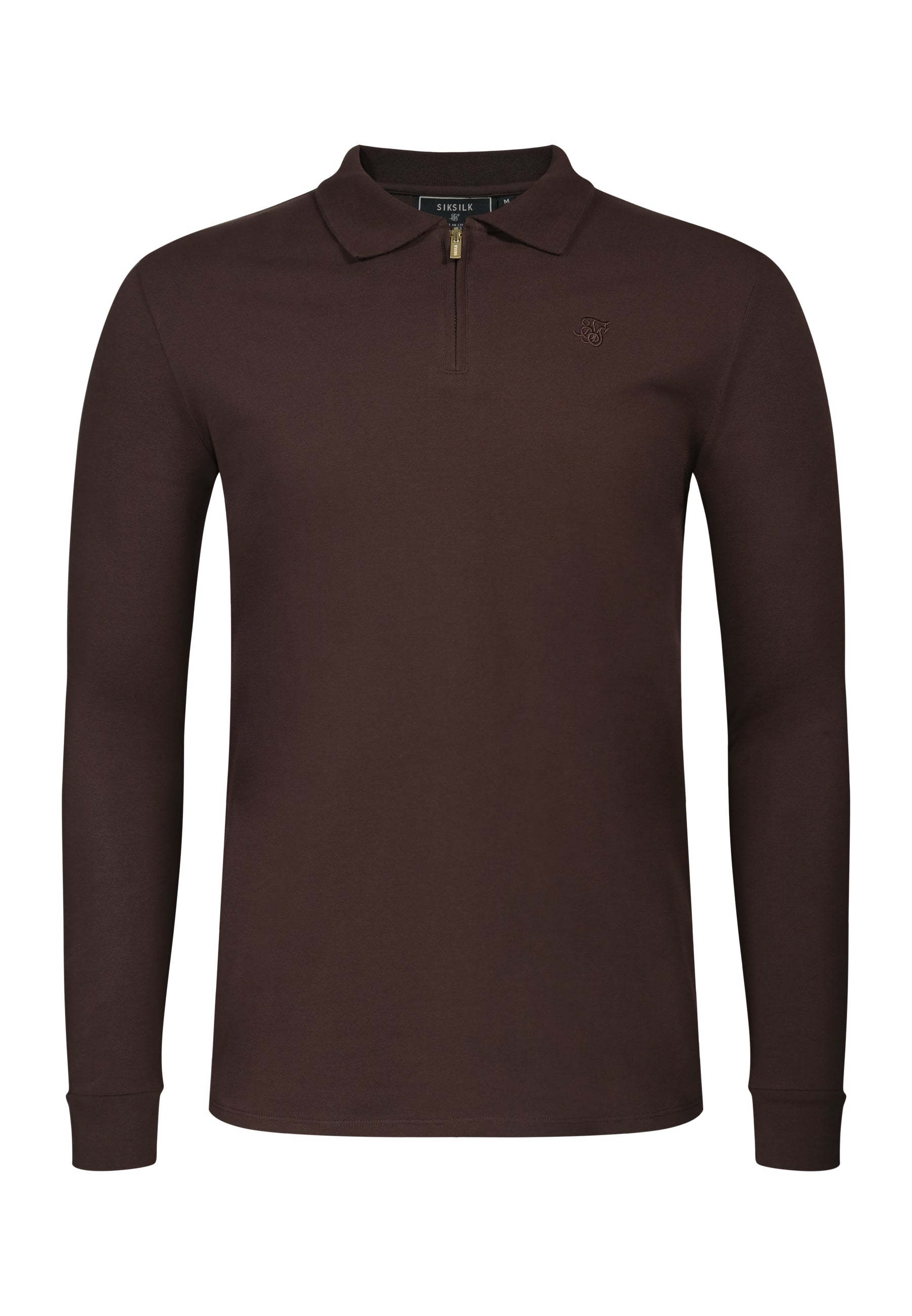 Brownシルク SikSilk Mens Brown LS Zip Polo T-Shirt | SikSilk US