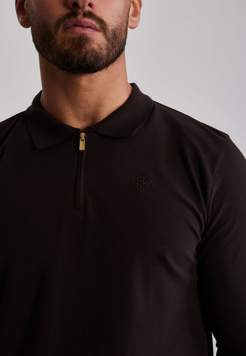 Brown LS Zip Polo T-Shirt (1)
