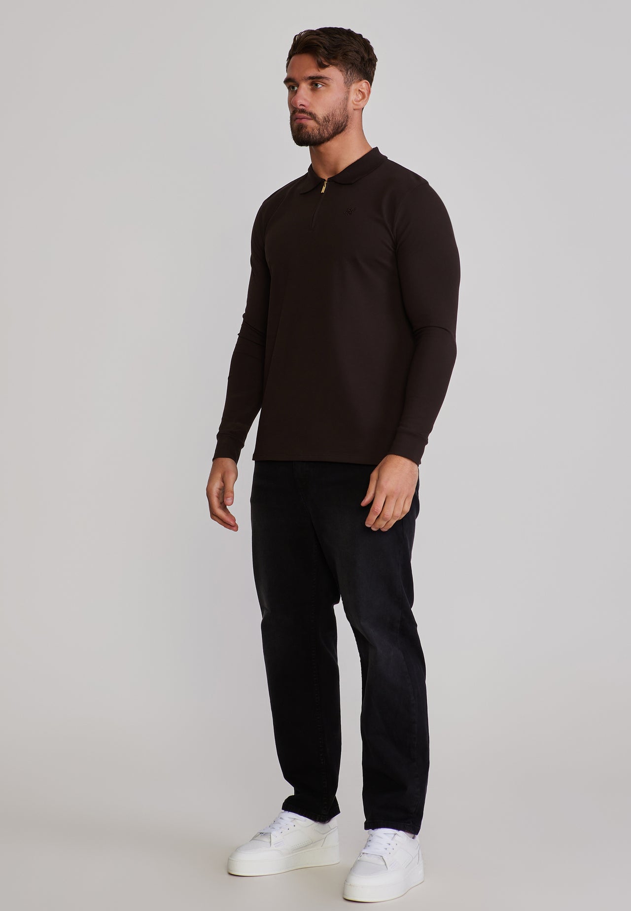 Brown LS Zip Polo T-Shirt (3)