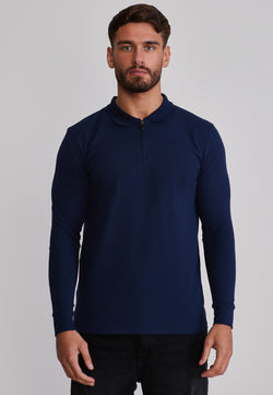 Navy LS Zip Polo T-Shirt