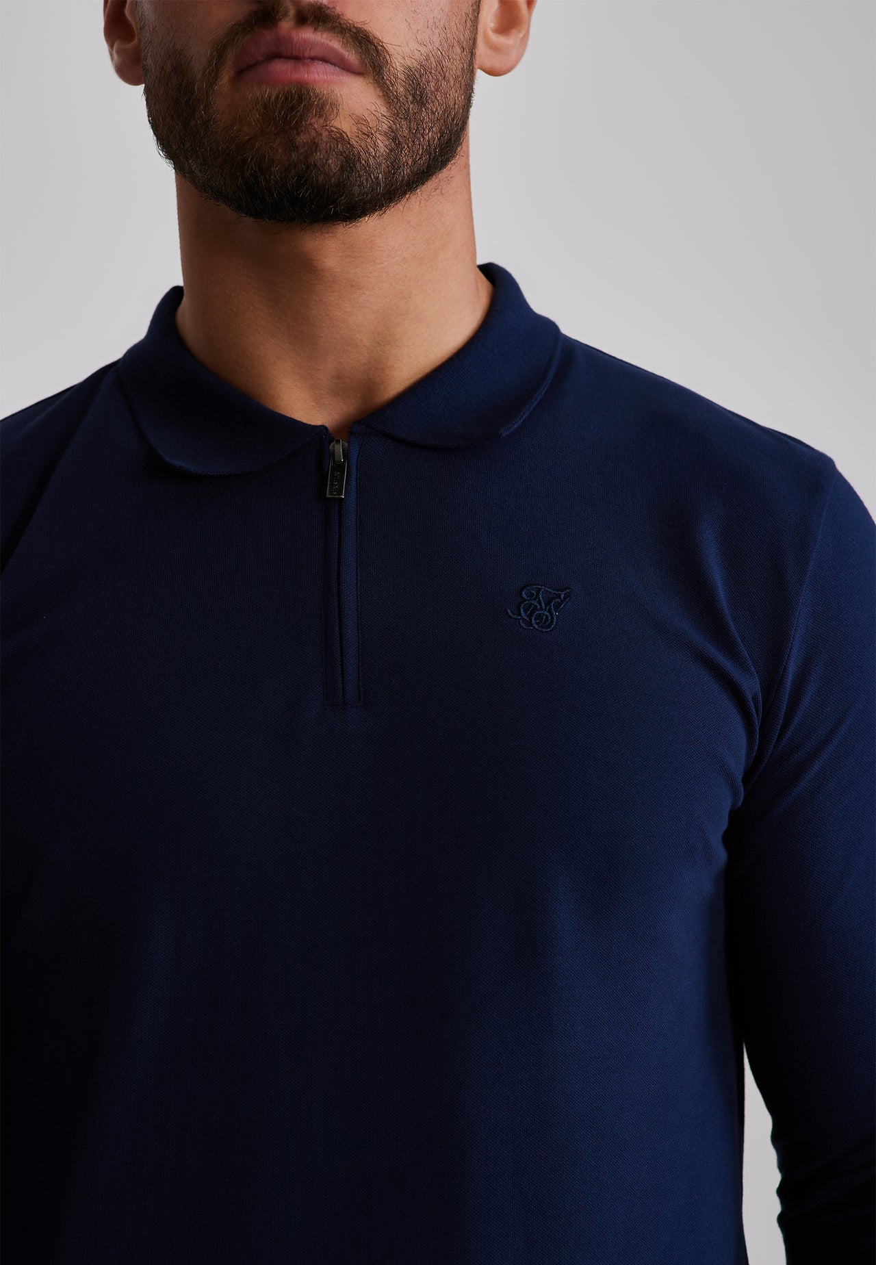 Navy LS Zip Polo T-Shirt (1)