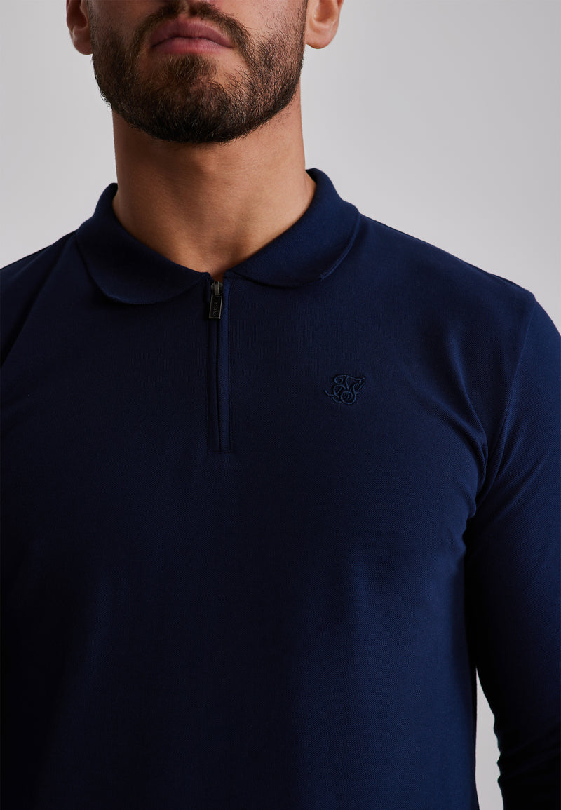 Navy LS Zip Polo T-Shirt (1)