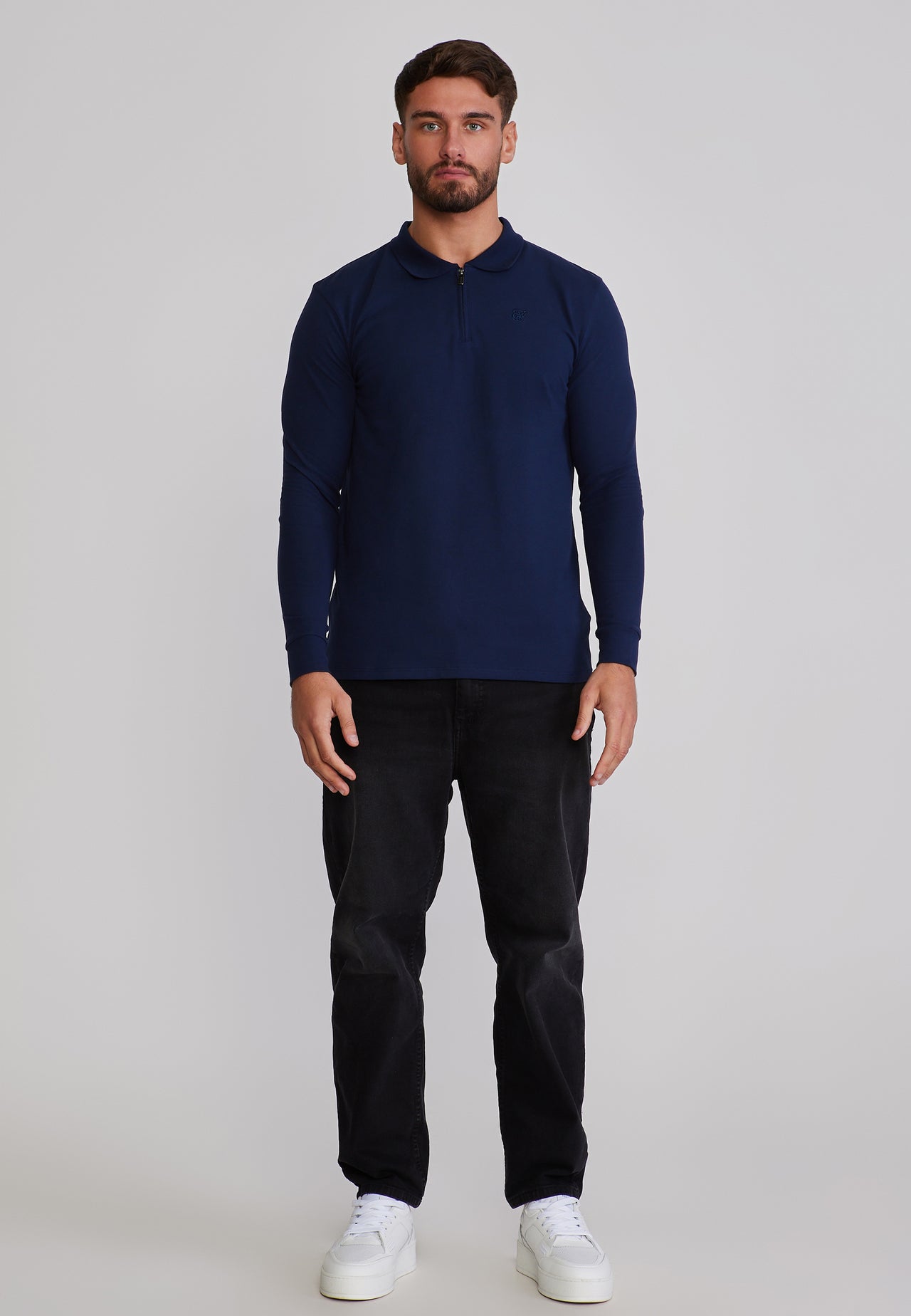 Navy LS Zip Polo T-Shirt (2)