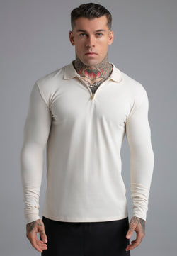 Ecru LS Zip Polo T-Shirt
