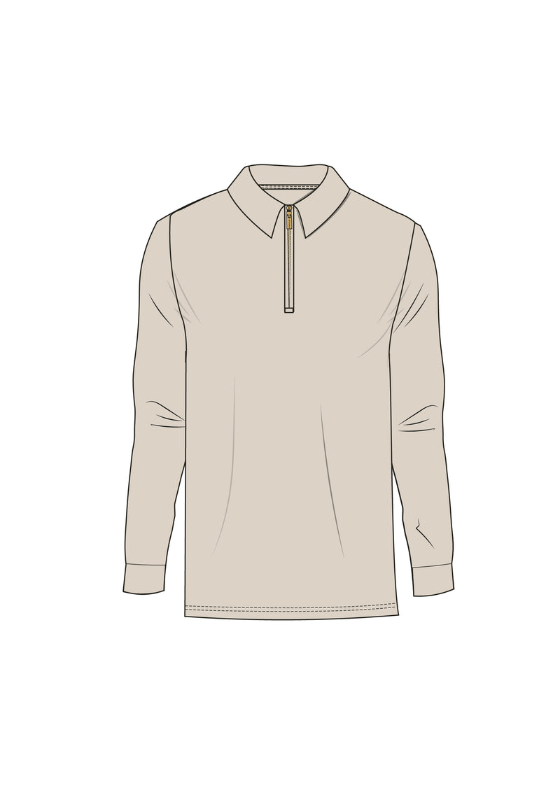 Ecru LS Zip Polo T-Shirt