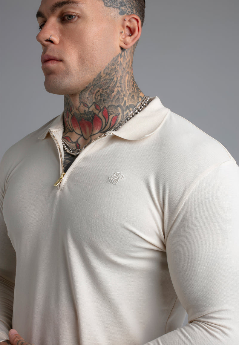 Ecru LS Zip Polo T-Shirt (1)
