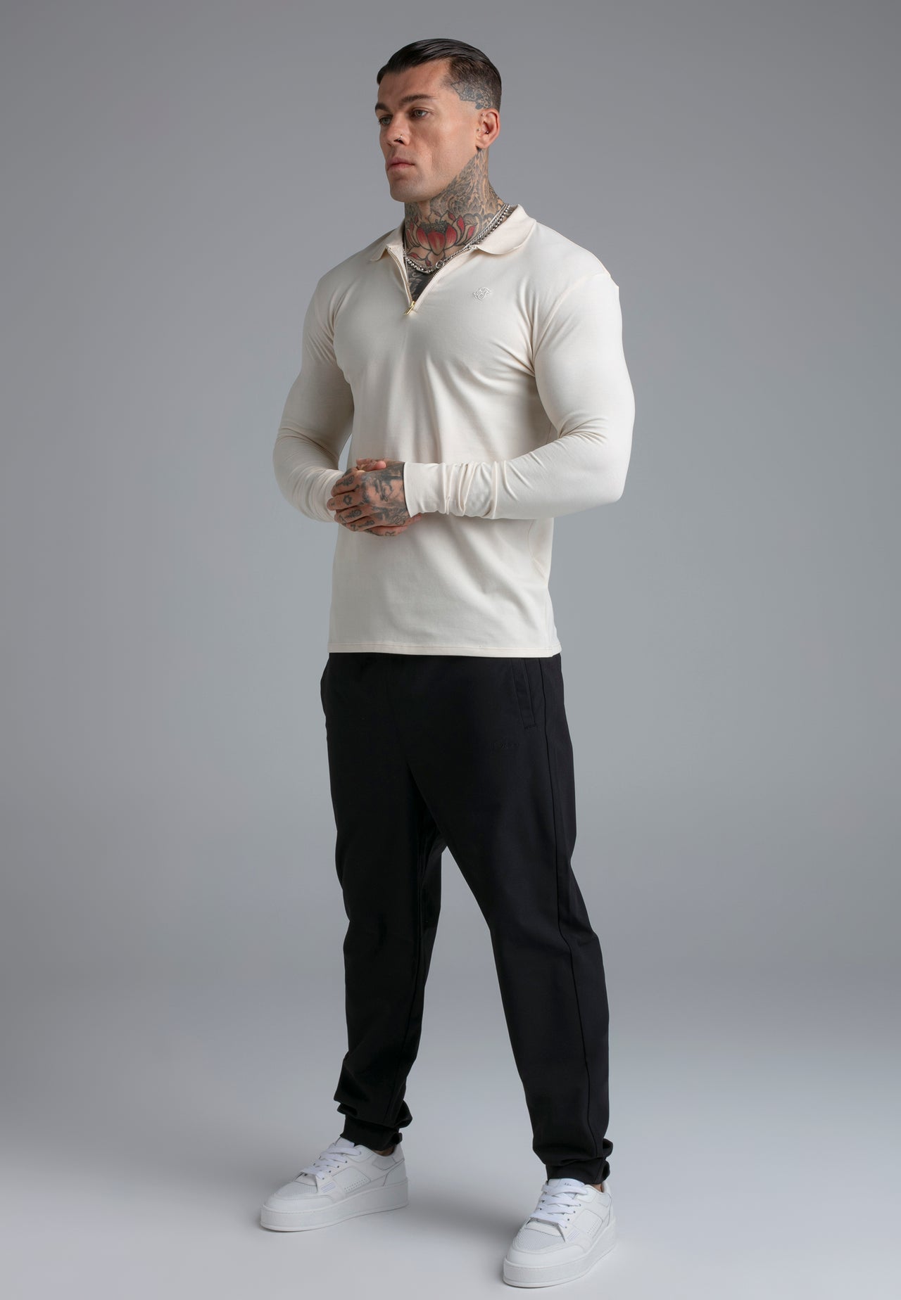 Ecru LS Zip Polo T-Shirt (3)