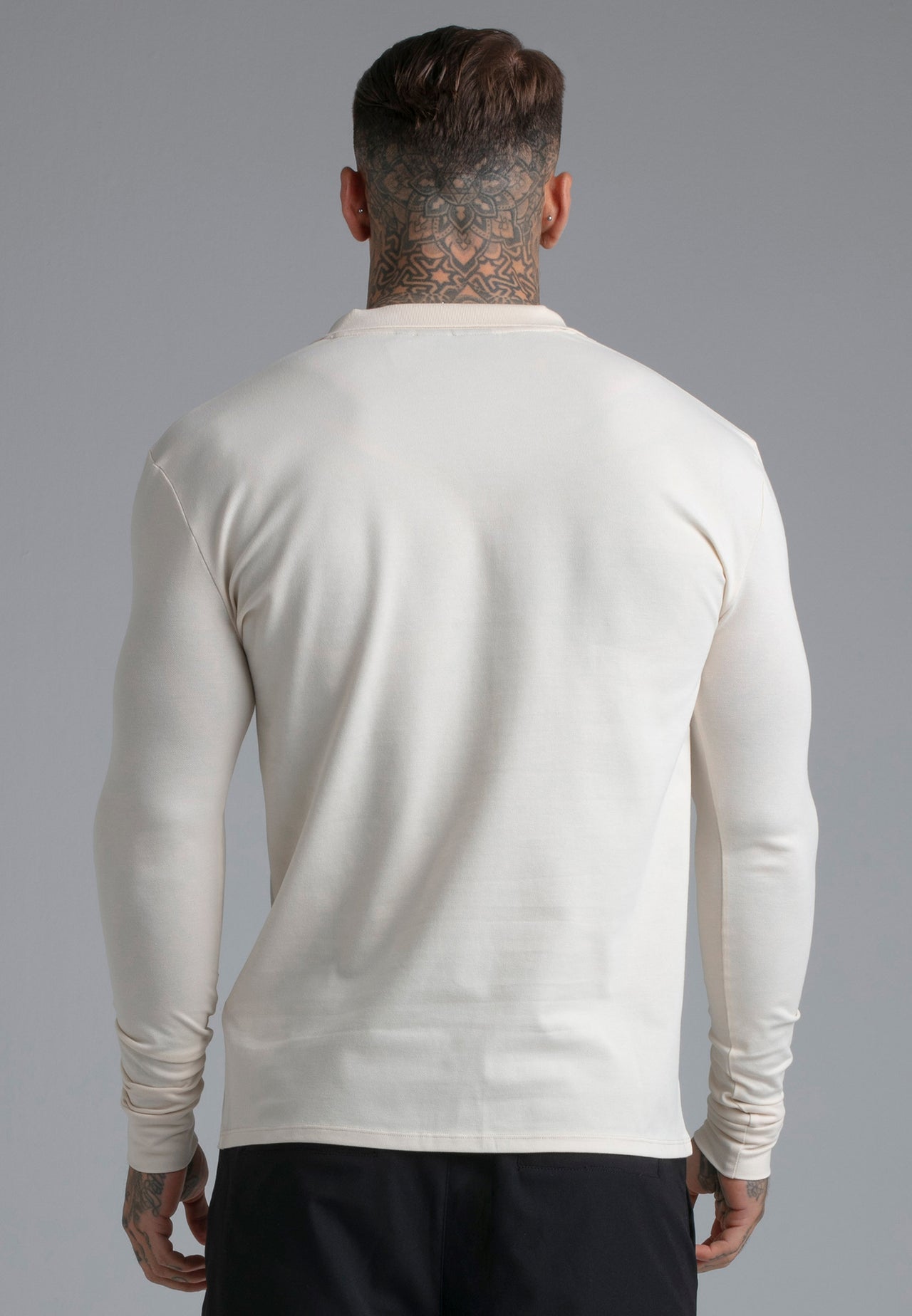 Ecru LS Zip Polo T-Shirt (4)