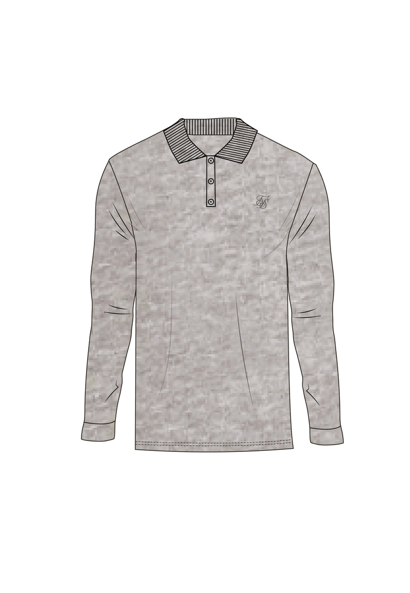 Grey Marl LS Button Polo