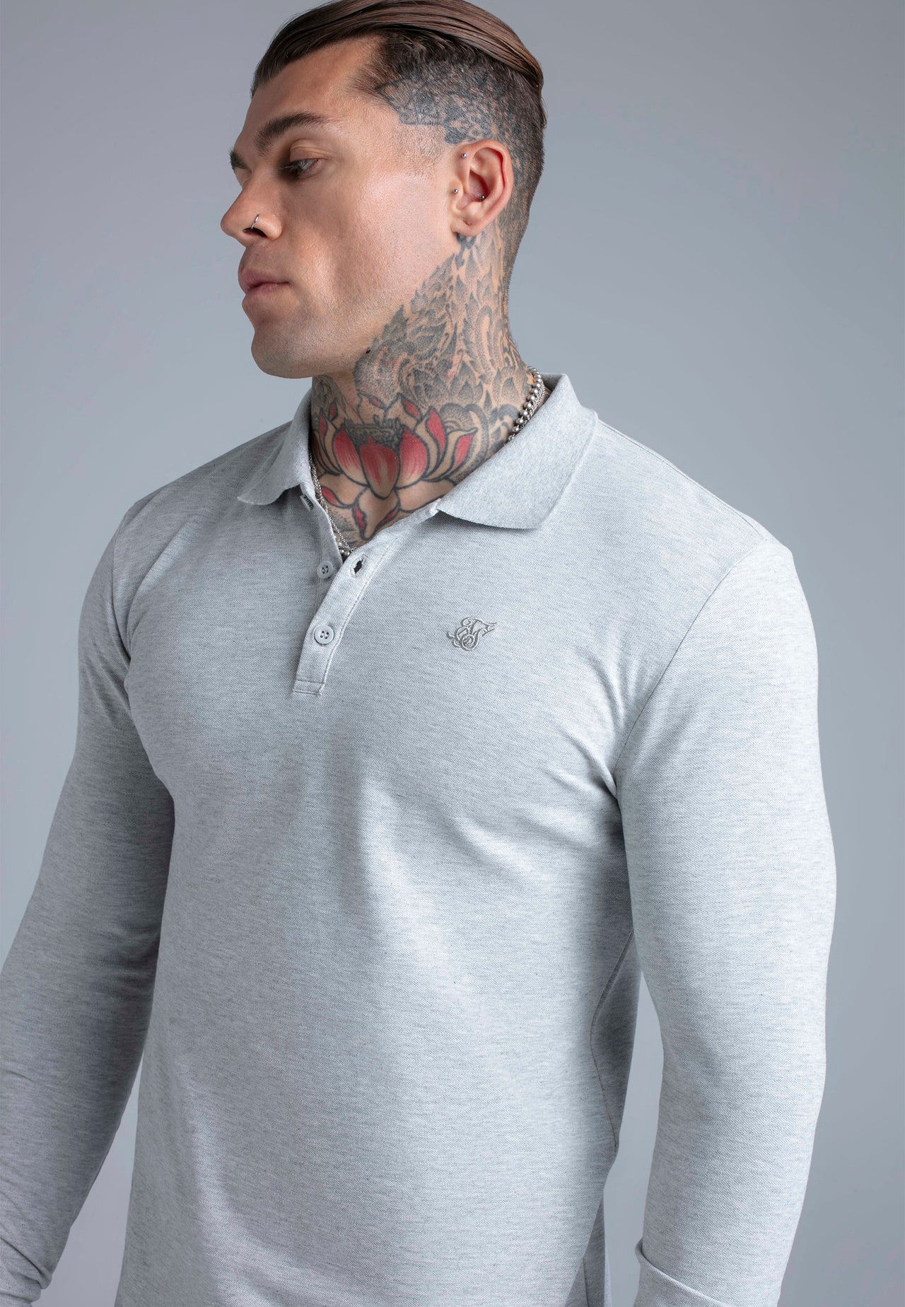 Grey Marl LS Button Polo (1)