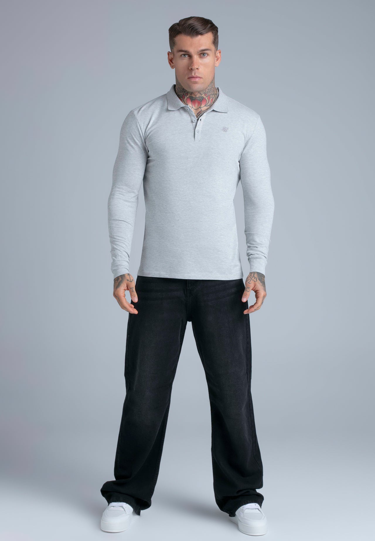 Grey Marl LS Button Polo (2)