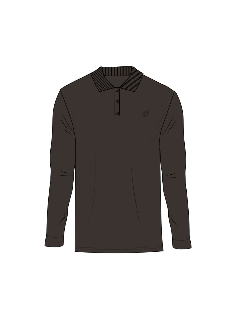 Brown LS Button Polo