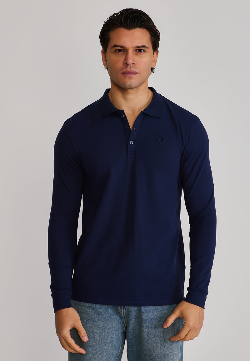 Navy LS Button Polo