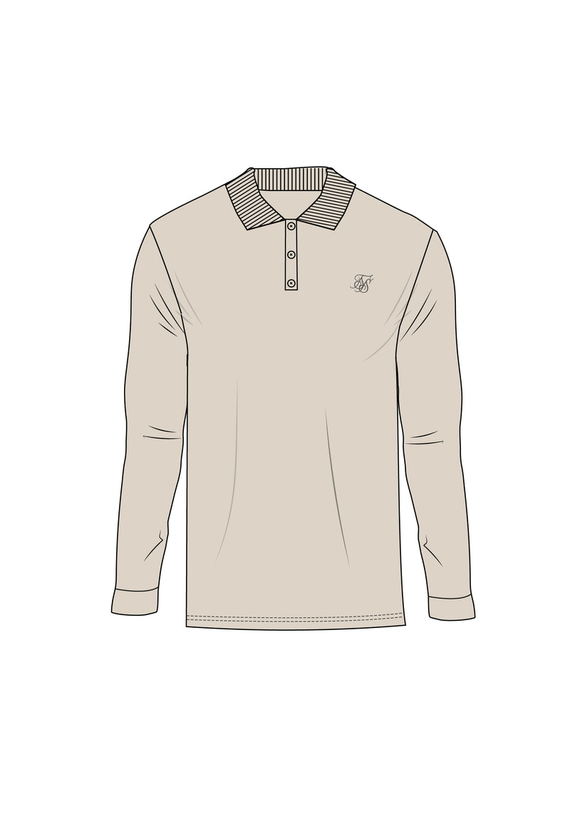 Ecru LS Button Polo