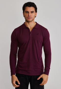 Burgundy LS Button Polo