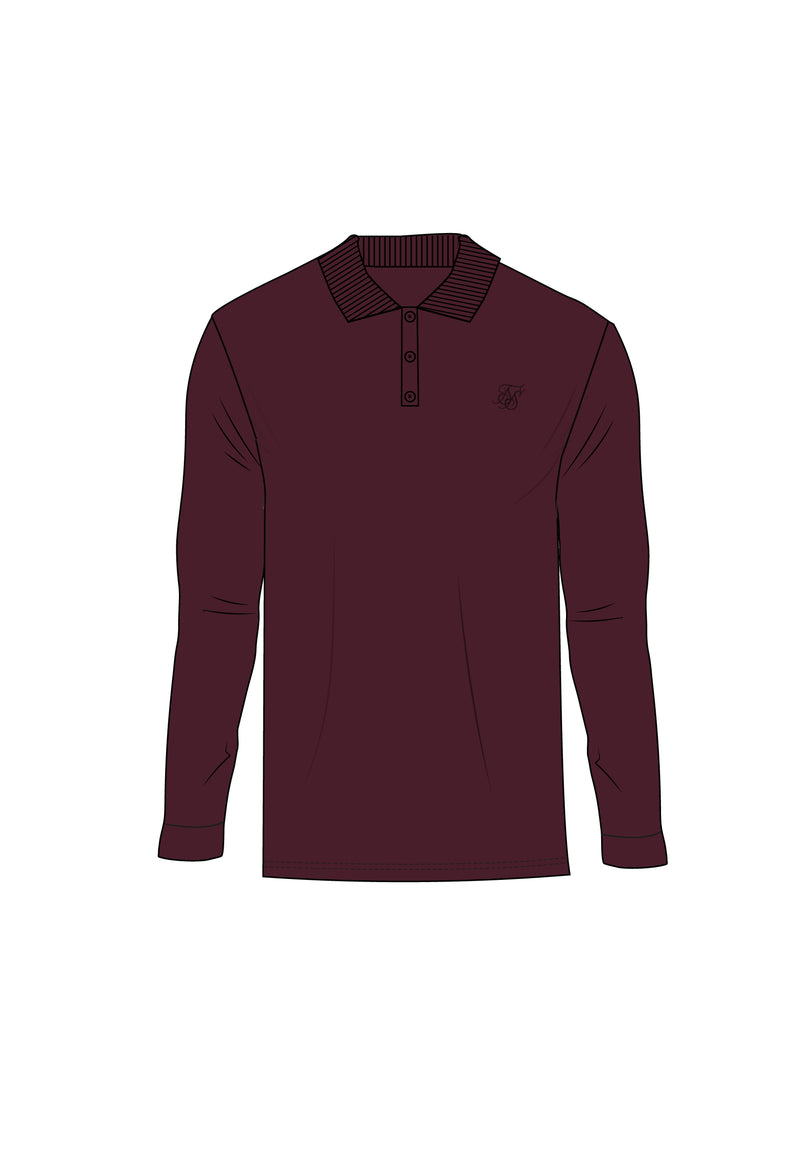 Burgundy LS Button Polo