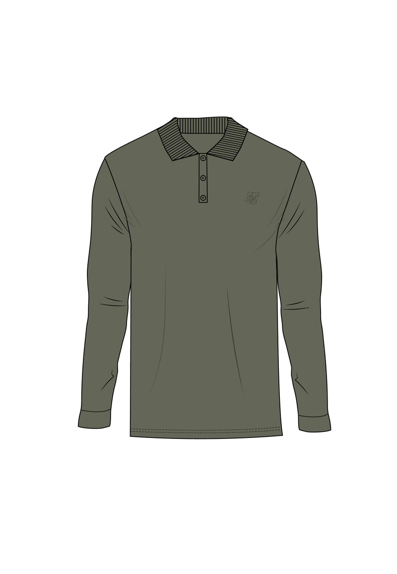Khaki Green LS Button Polo