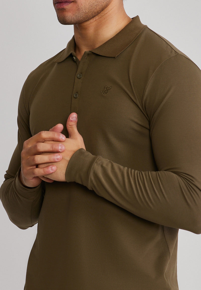 Khaki Green LS Button Polo (1)