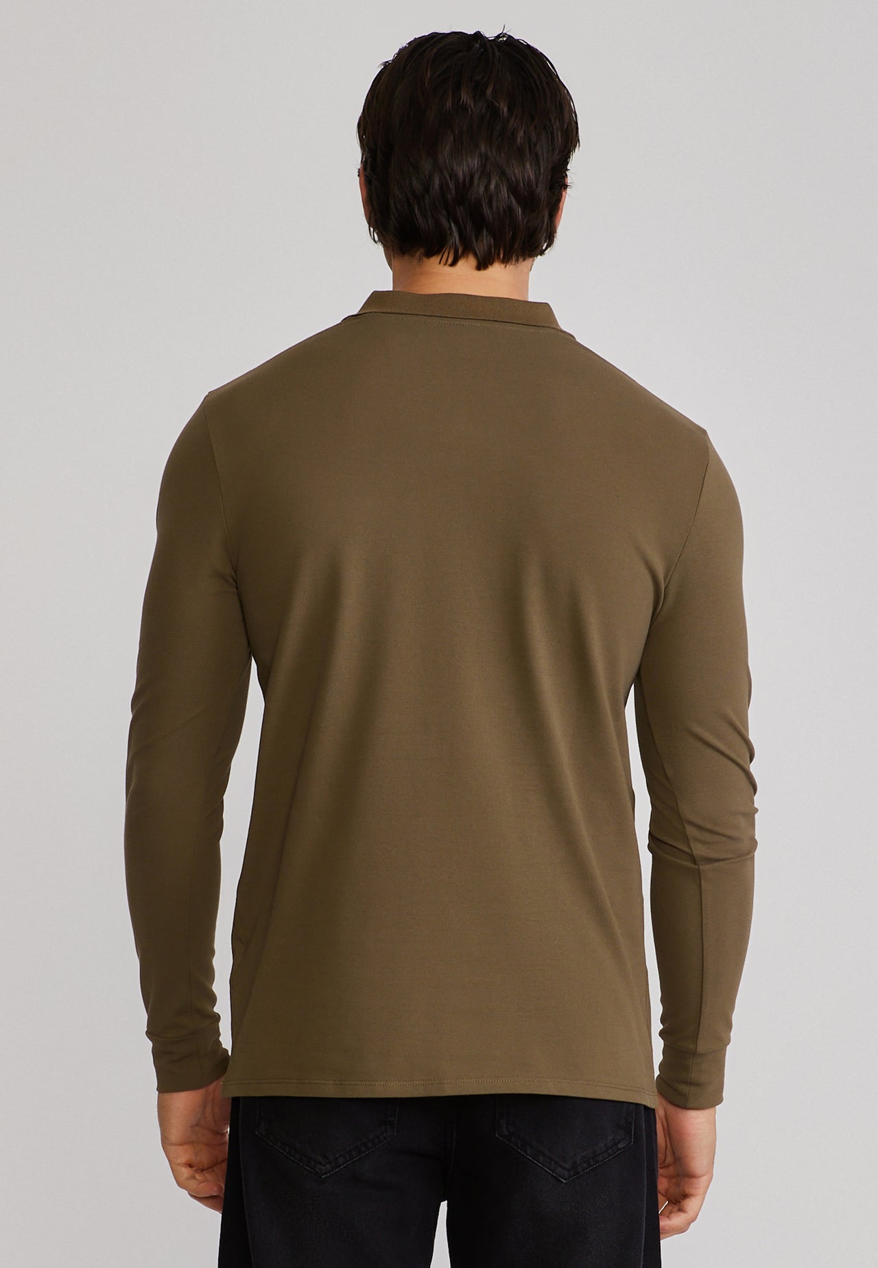 Khaki Green LS Button Polo (4)
