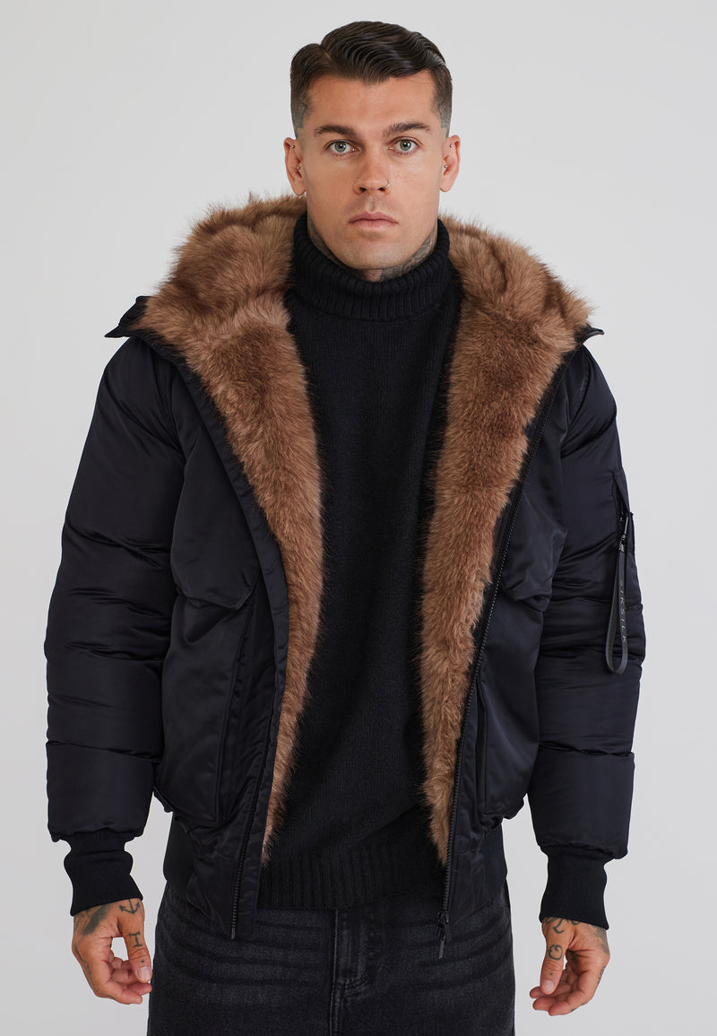 Black Hooded Bomber Jacket