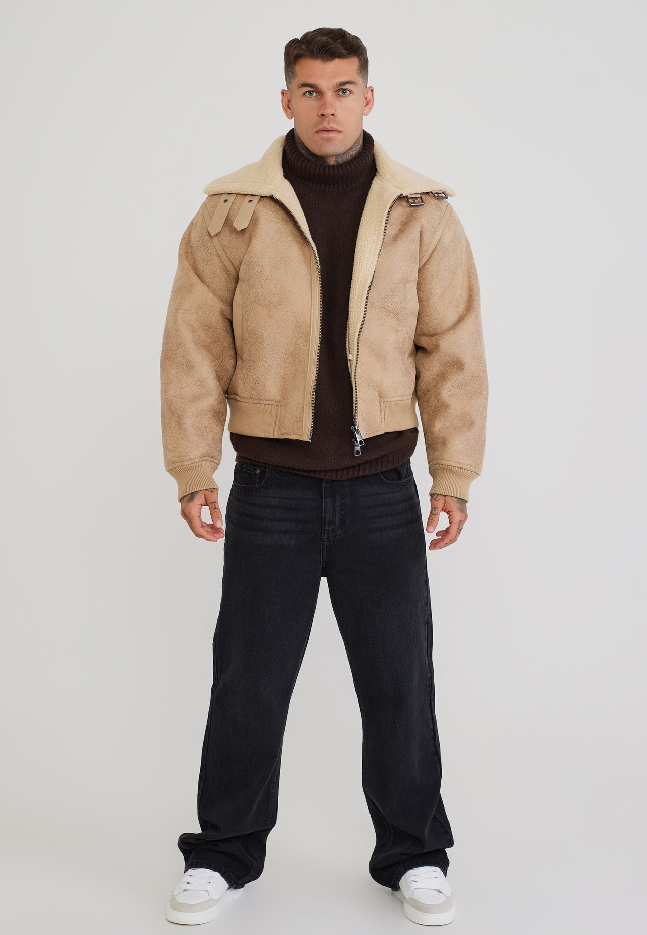Beige Aviator Bomber Jacket (2)