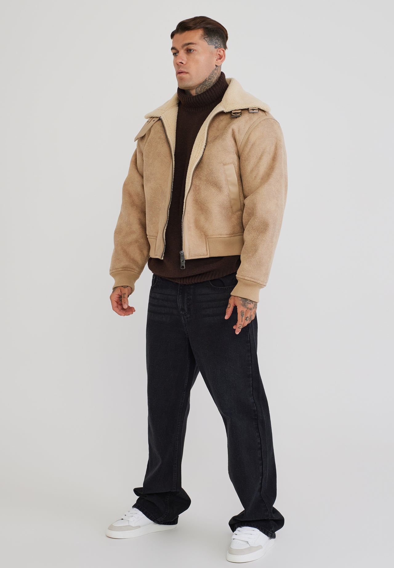 Beige Aviator Bomber Jacket (3)