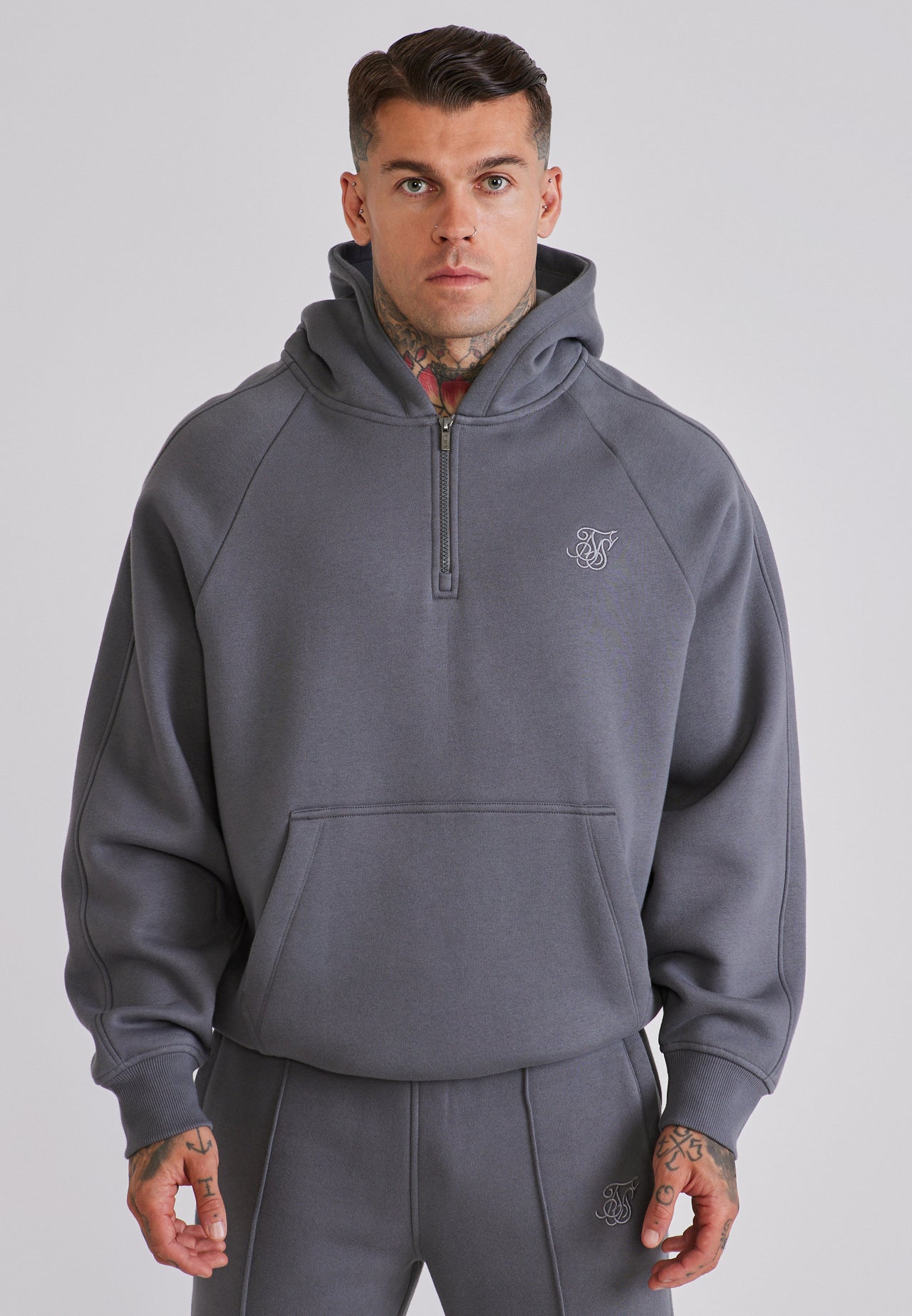 Grey Qtr Zip Hoodie and Joggers Set (1)