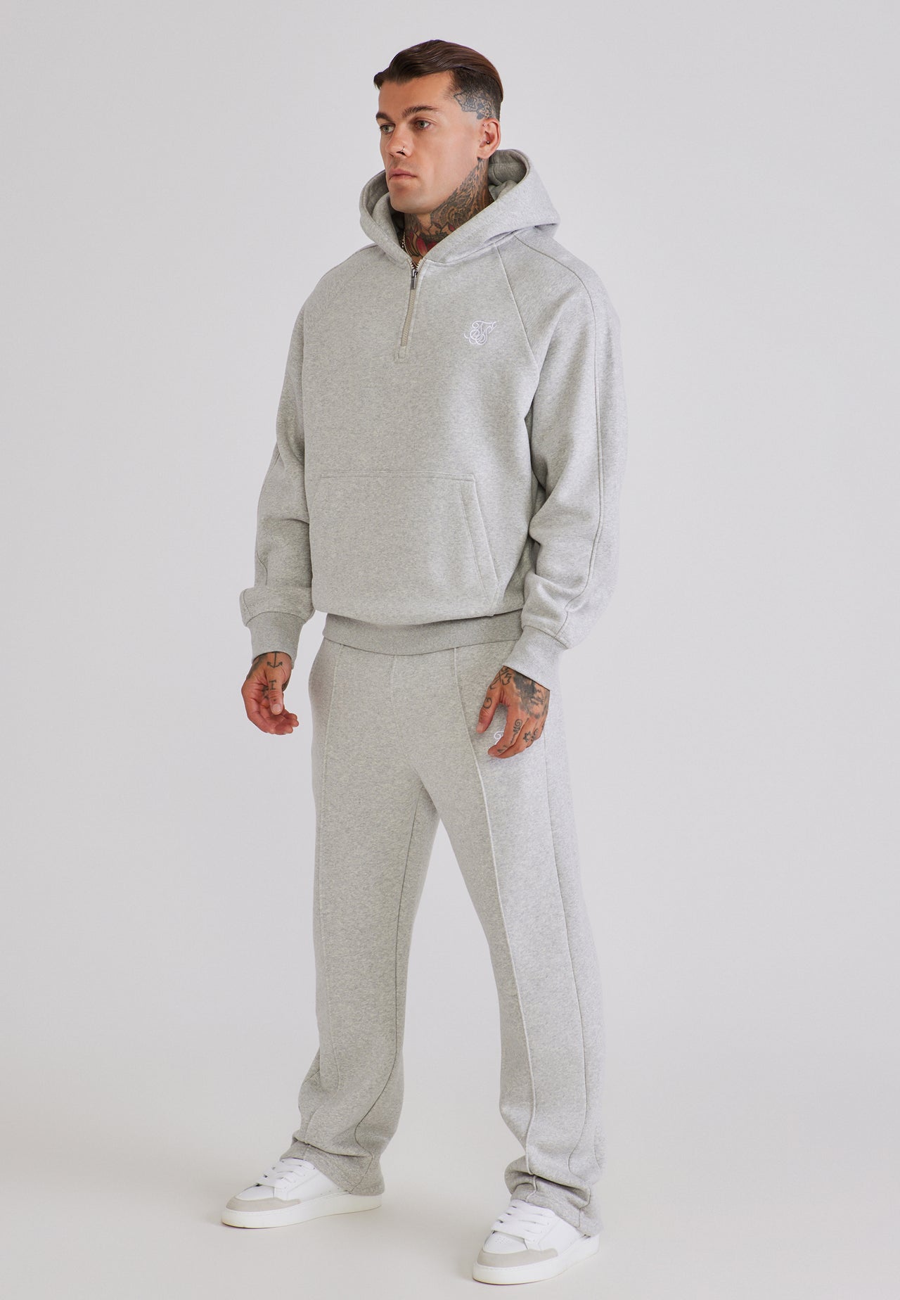 Grey Marl Qtr Zip Hoodie and Joggers Set (3)