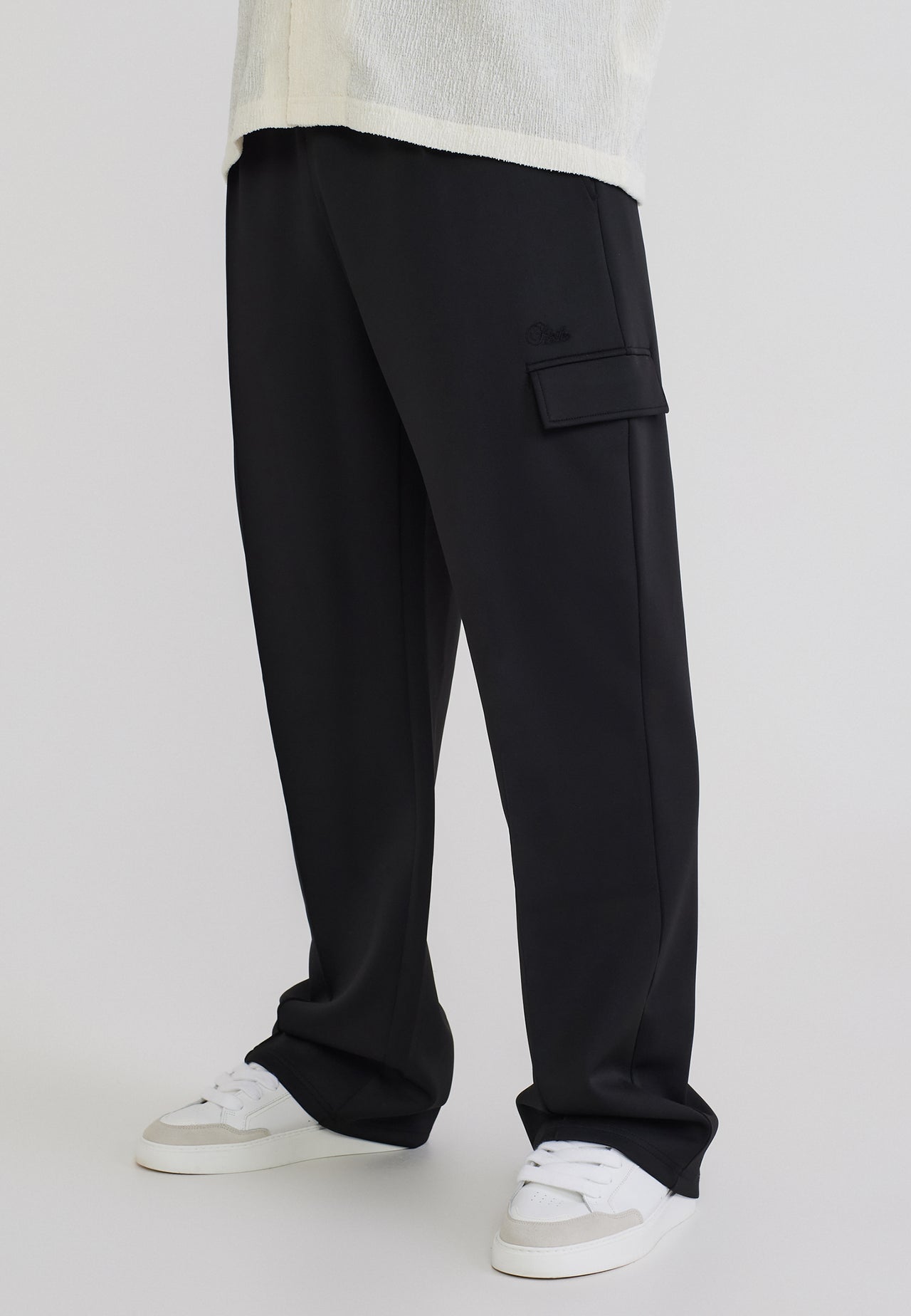 Black Poly Cargo Pants