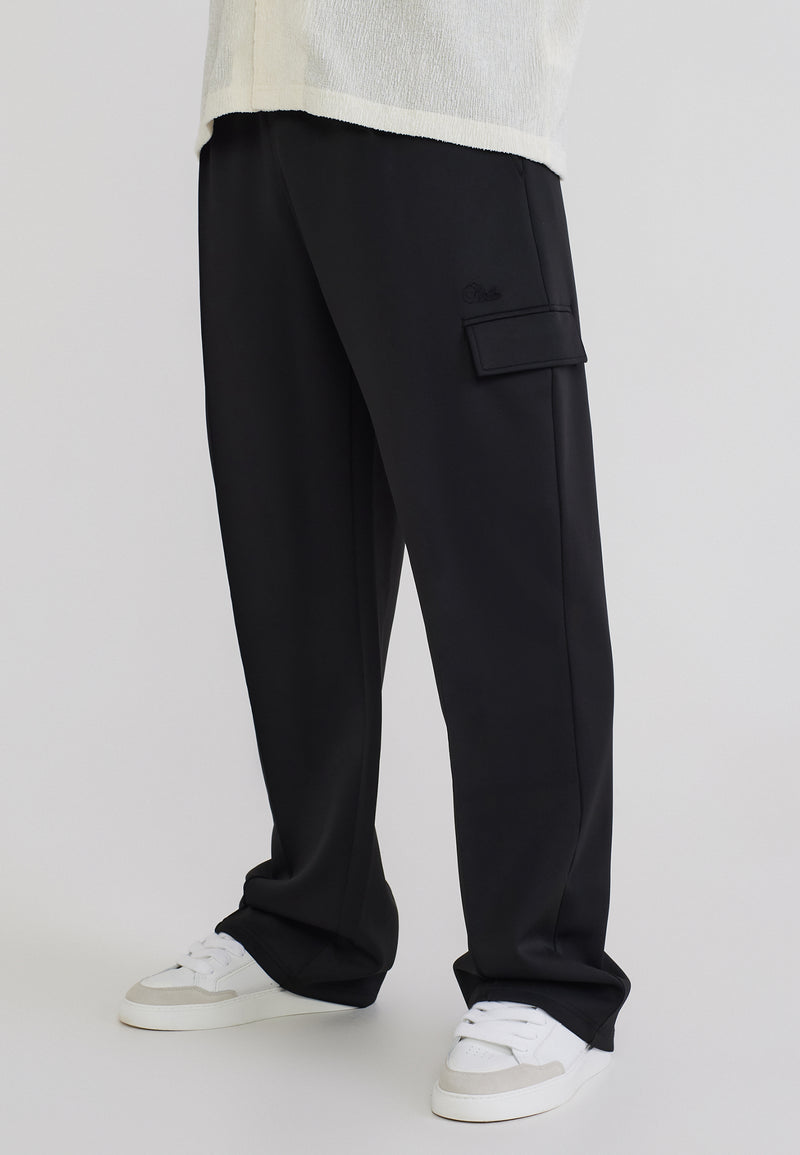 Black Poly Cargo Pants