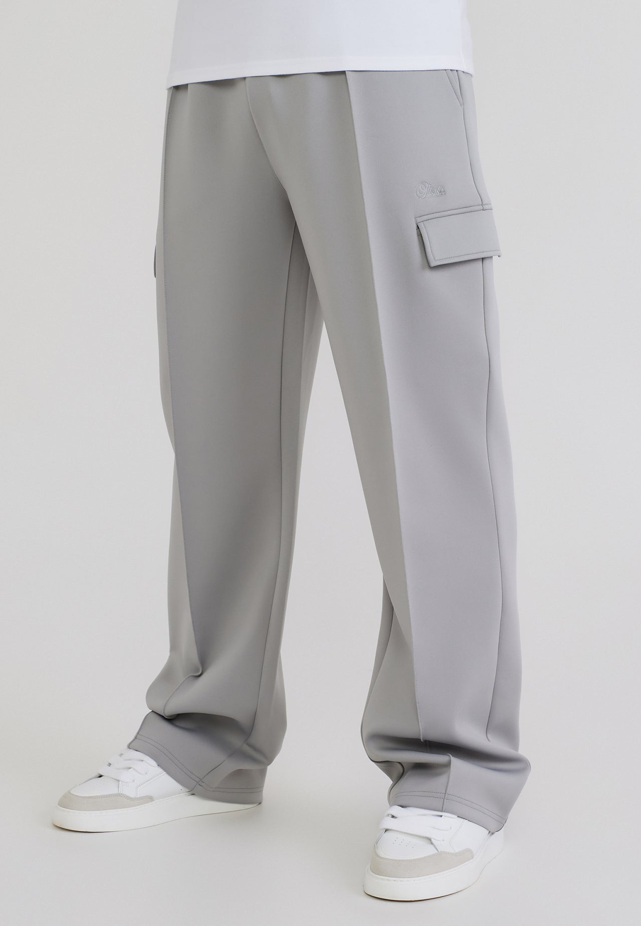 Grey Poly Cargo Pants