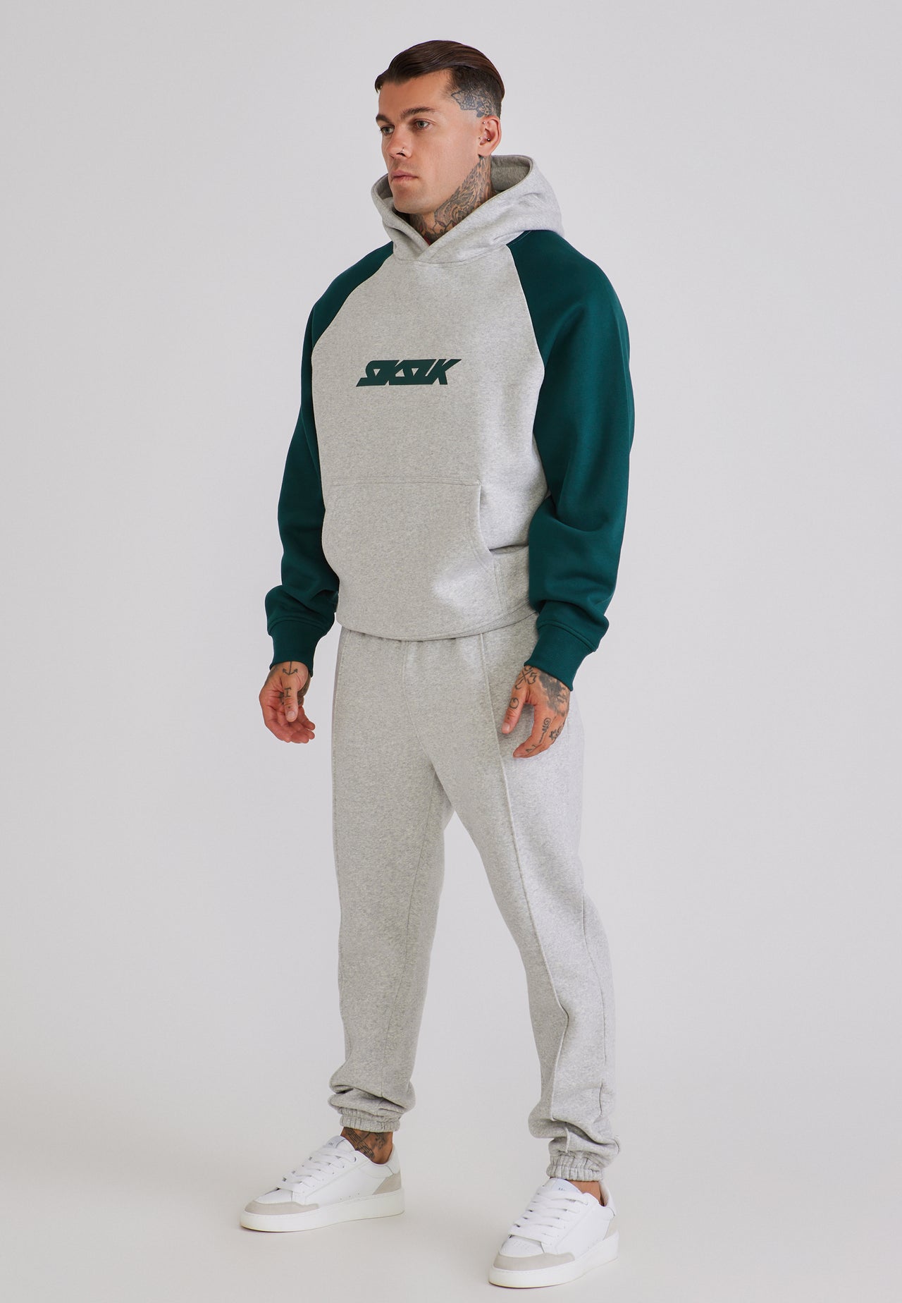 Grey Marl and Teal Graphic Hoodie (3)