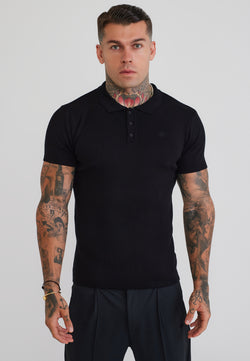 Black Knitted Polo T-Shirt