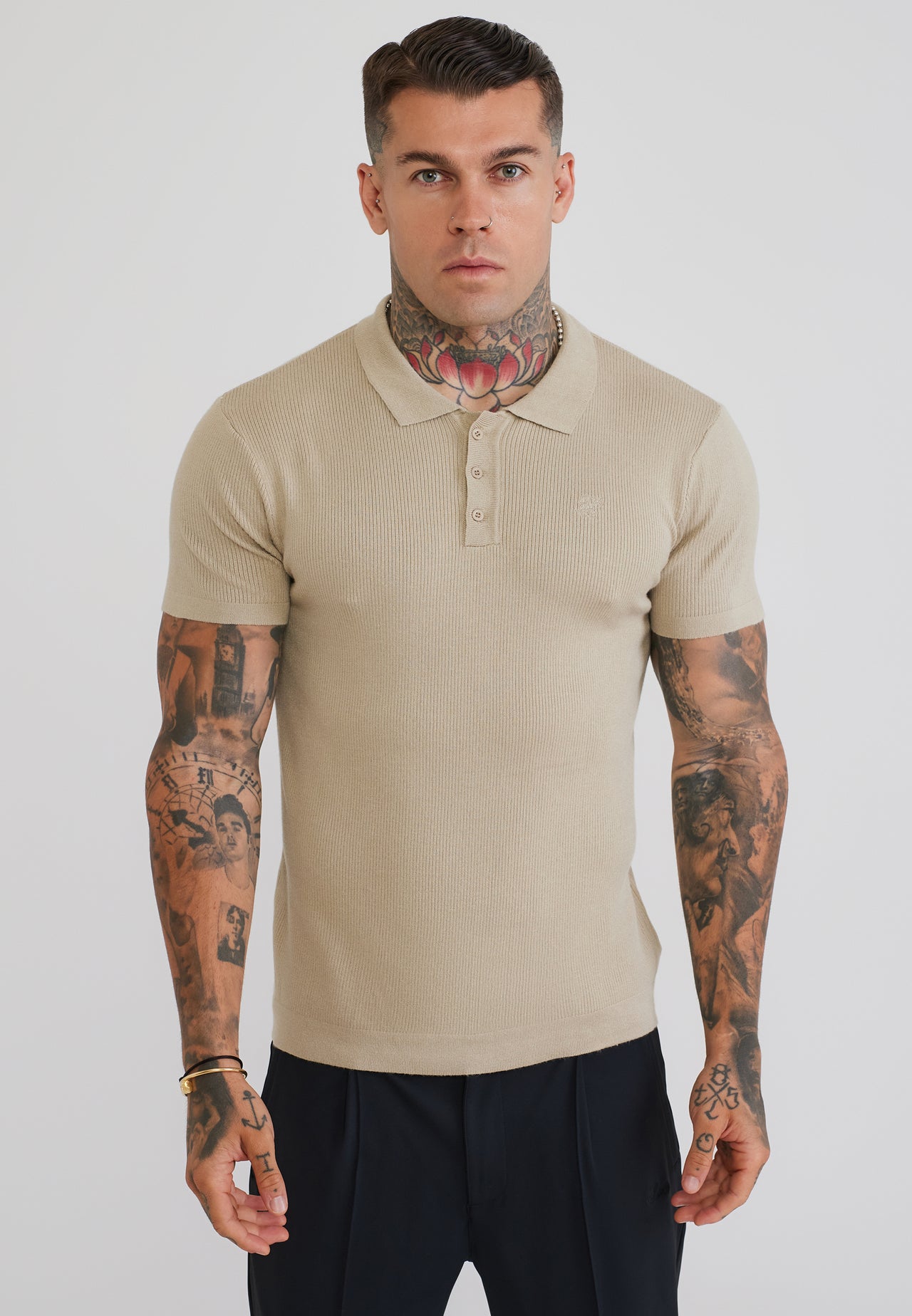 Stone Knitted Polo T-Shirt
