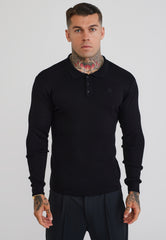Black LS Knitted Polo T-Shirt