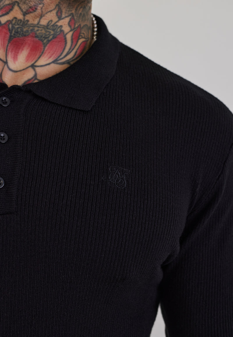 Black LS Knitted Polo T-Shirt (1)
