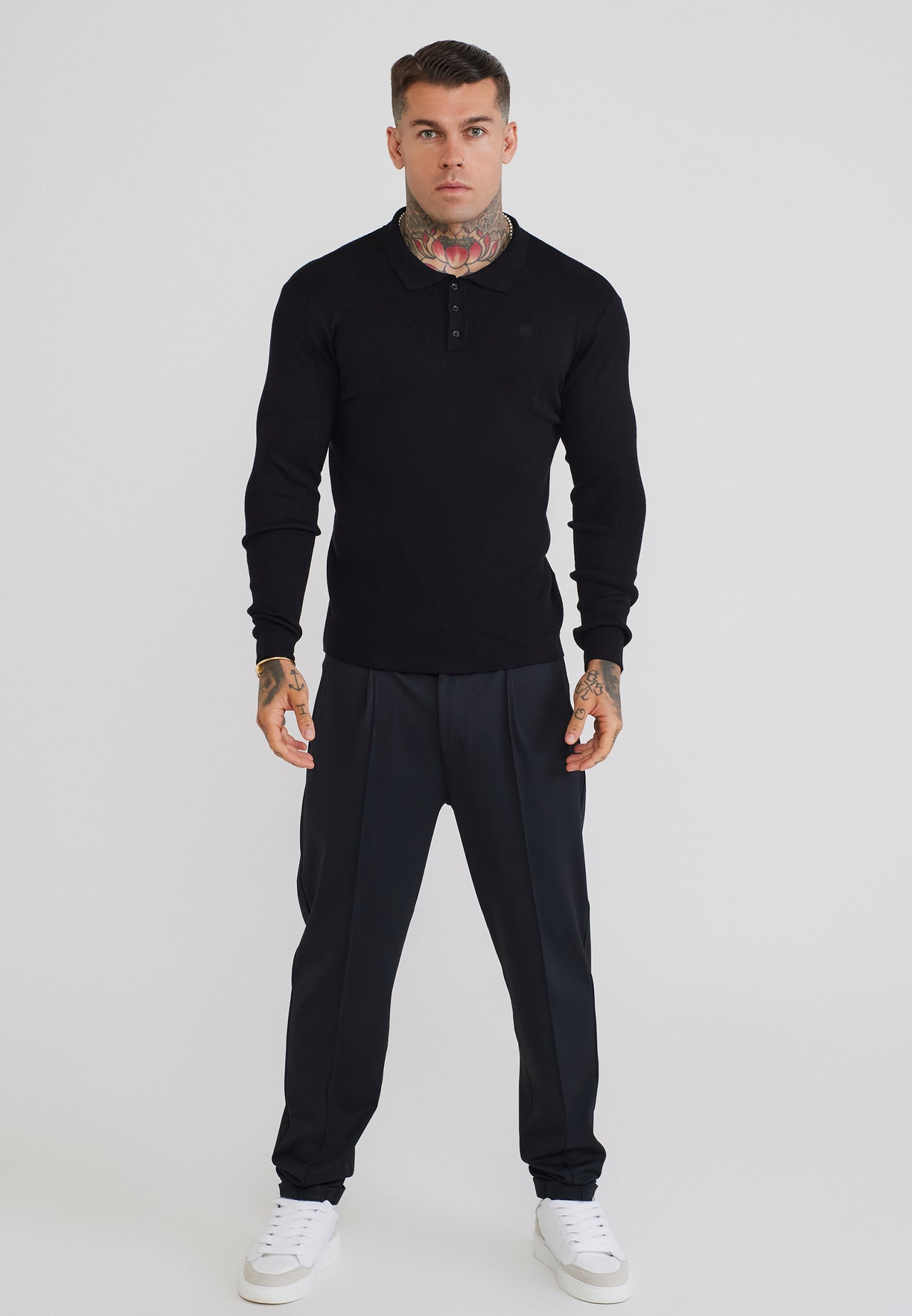 Black LS Knitted Polo T-Shirt (2)