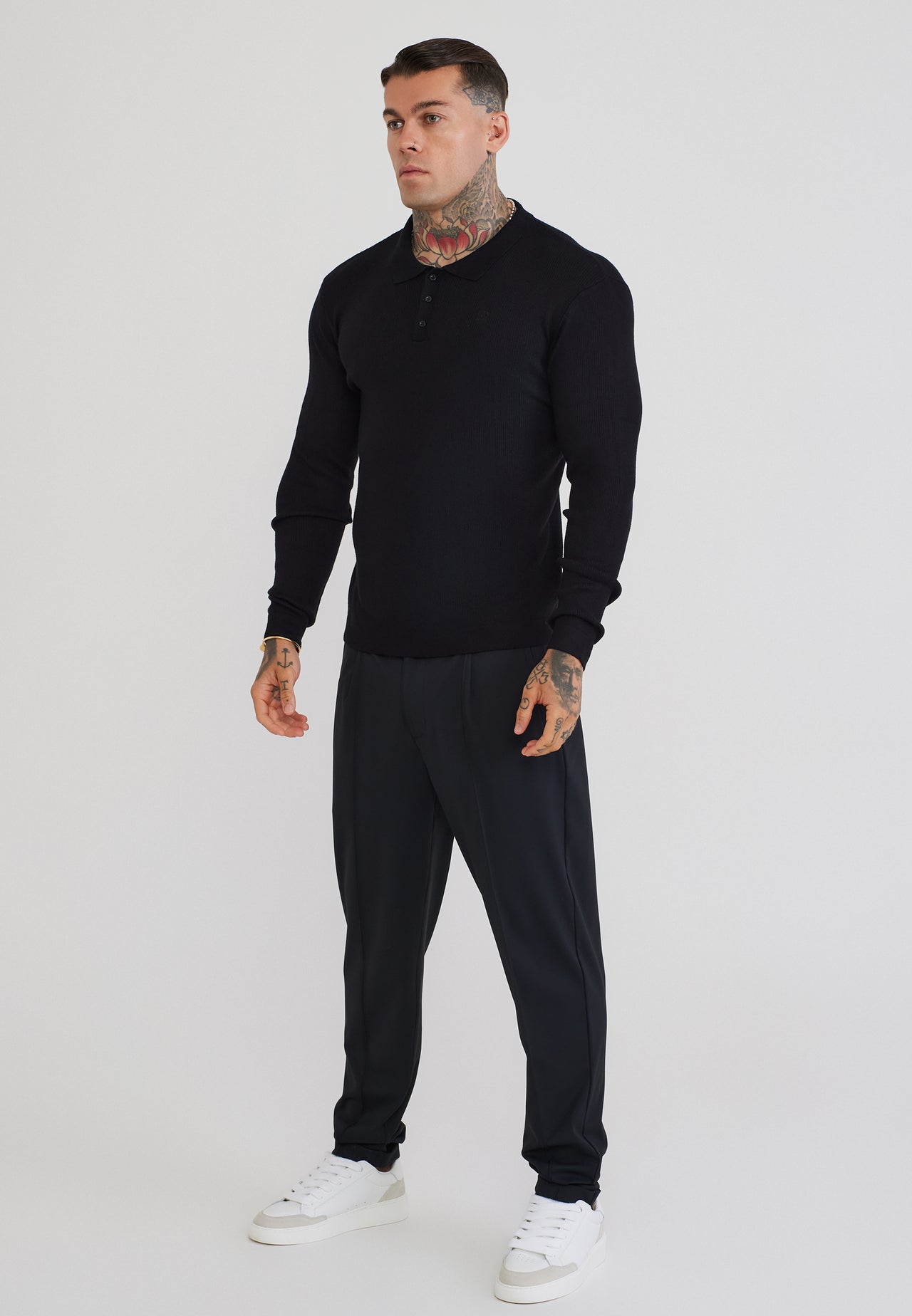 Black LS Knitted Polo T-Shirt (3)