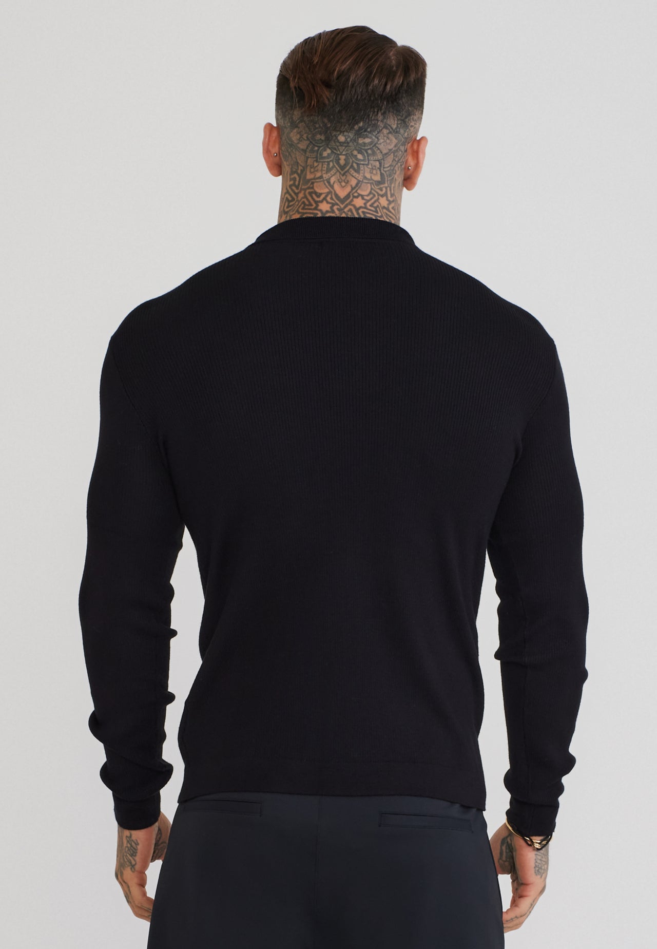 Black LS Knitted Polo T-Shirt (4)
