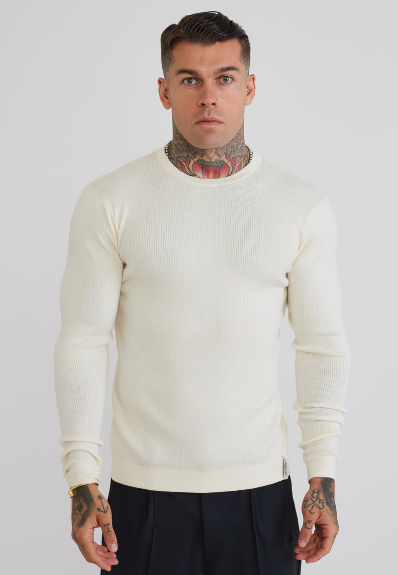 Ecru LS Knitted T-Shirt