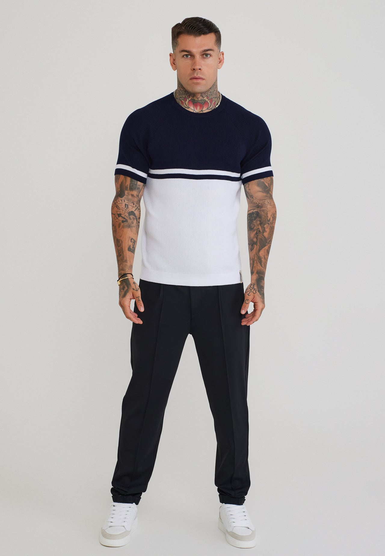 Navy and White Knitted T-Shirt (2)