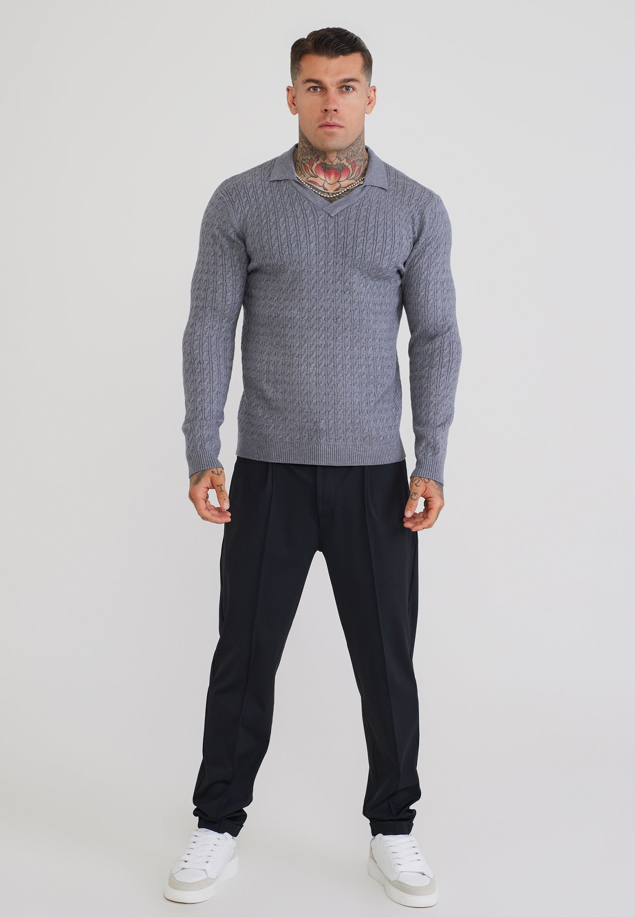 Grey Marl LS Knitted Polo T-Shirt (2)