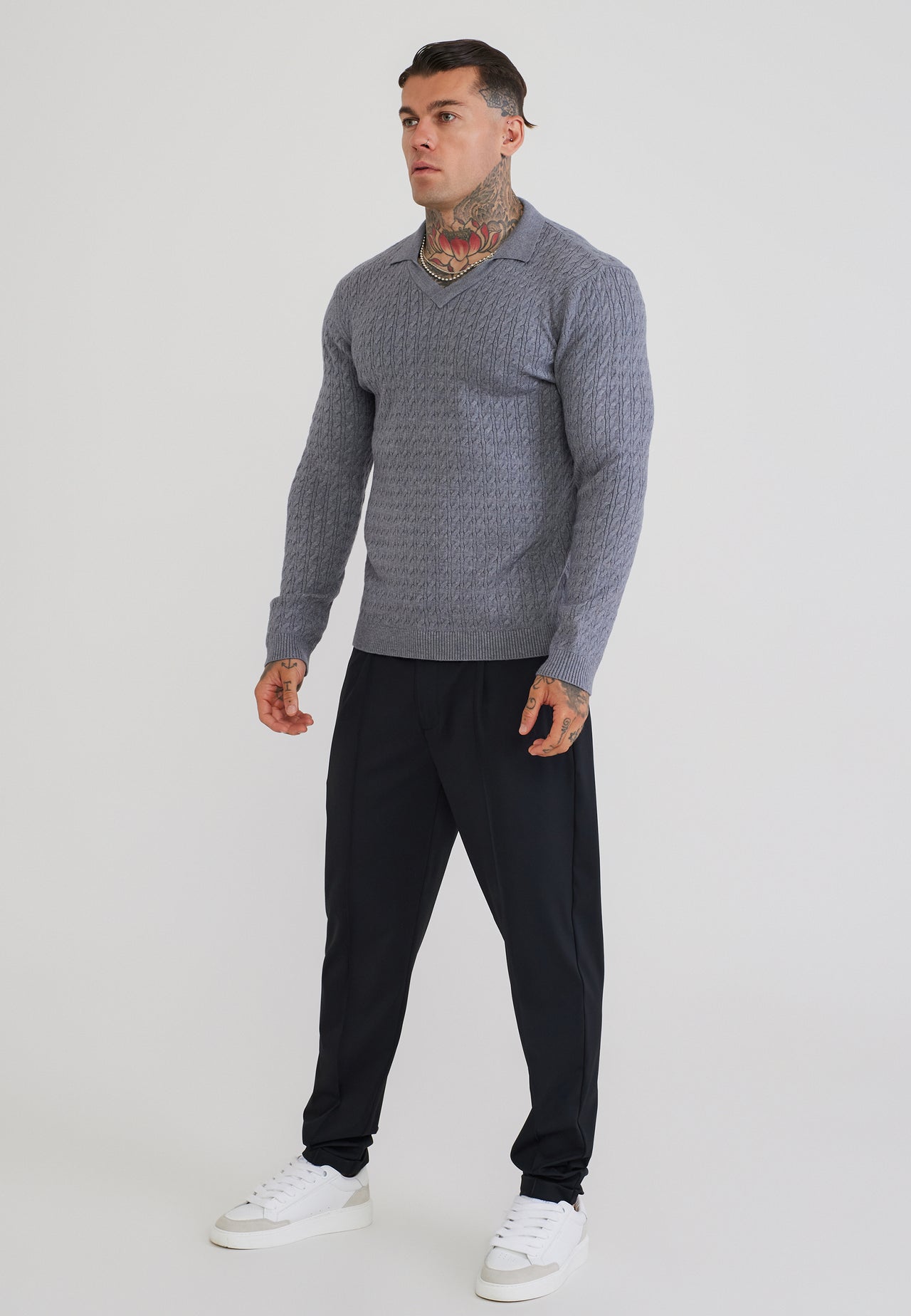 Grey Marl LS Knitted Polo T-Shirt (3)