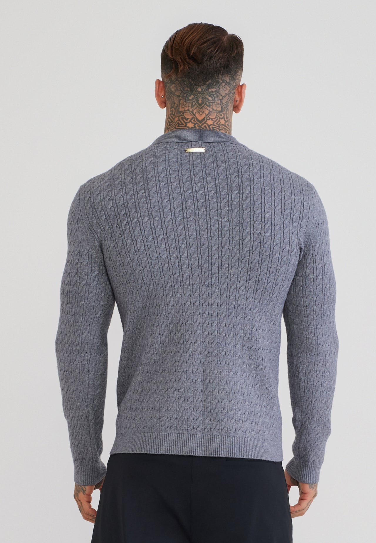 Grey Marl LS Knitted Polo T-Shirt (4)