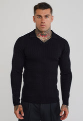 Black LS Knitted Polo T-Shirt